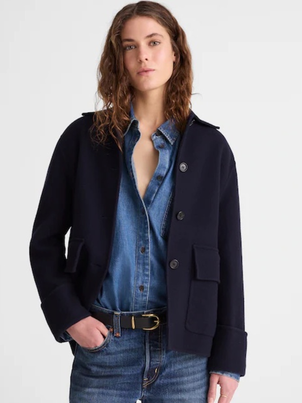 NWT Madewell Double-Faced Chore Jacket Italian Wool Blend in Navy Blue Size L